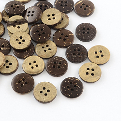 4 botones de coco redondas planas hoyos de, coco marrón, 15x3mm, agujero: 2 mm