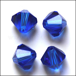 Imitation österreichischen Kristallperlen, Klasse aaa, facettiert, Doppelkegel, Blau, 6x6 mm, Bohrung: 0.7~0.9 mm
