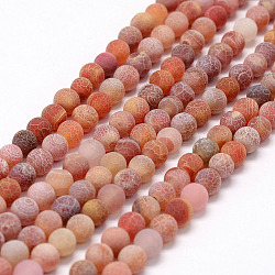 Chapelets de perles en agate mate naturelle, ronde, teints et chauffée, orange, 8mm, Trou: 1mm, Environ 48 pcs/chapelet, 14.5 pouce