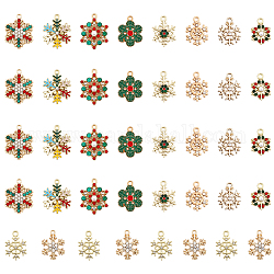 CHGCRAFT 40Pcs 10 Style Alloy Pendants, with Colorful Rhinestone, Christmas Snowflake, Matte Gold Color, 15~24.5x11~19.5x2~5.5mm, Hole: 1.6~2.2mm, 4Pcs/style 