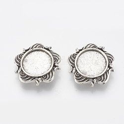 Tibetan Style Alloy Slide Charms Cabochon Settings, Cadmium Free & Lead Free, Flower, Antique Silver, Tray: 16mm, 27x26x7mm, Hole: 3x10mm, about 180pcs/1000g