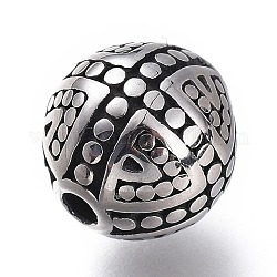 316 Surgical Stainless Steel Beads, Round, Antique Silver, 10x9.5mm, Hole: 1.2mm