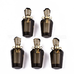 ファセット天然スモーキークォーツペンダント  開閉可能な香水瓶  ゴールデントーン真鍮パーツ  ボトル  36x15.5x15mm  穴：1.8mm  ボトル容量：1ml（0.034液量オンス）