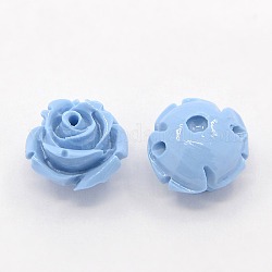 Synthetic Coral 3D Flower Rose Beads, Dyed, Light Sky Blue, 14~15x9mm, Hole: 1.5mm
