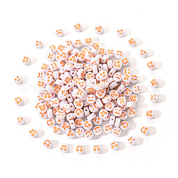 Perles acryliques opaques blanches, plat rond avec l'expression, Sandy Brown, 7x4mm, Trou: 1.6mm, 200 pièces / kit