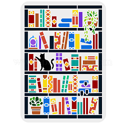 FINGERINSPIRE Bookcase Stencil 11.7x8.3inch Plastic PET Drawing Template Rectangular Stencil Book Template Cat and Plant Stencil Hollow Out Painting Stencil for Wall Floor Door Painting