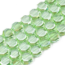 Гальванизируйте прозрачное стекло бисер нитей, с покрытием AB цвета, граненые, восьмиугольник, светло-зеленый, 7~8x7~8x4 мм, отверстие : 1.2 мм, около 72 шт / нитка, 20.47 дюйм (52 см)