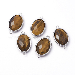Conectores de enlaces de ojo de tigre de latón en tono platino, facetados, oval, 26.5x15x6mm, agujero: 1~2 mm