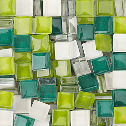 Cabochon in vetro trasparente, tessere di mosaico, per la decorazione domestica o fai da te, quadrato, prato verde, 10x10x4mm, 200pcs/scatola