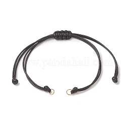 Cordon polyester ciré tressé, avec anneaux de jonction en 304 acier inoxydable, pour la fabrication de bracelets à maillons réglables, noir, 12-3/8 pouce (31.4 cm), Trou: 3.6mm
