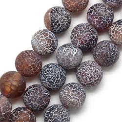 Chapelets de perle en agate patinée naturelle, mat, teinte, ronde, brun coco, 14~14.5mm, Trou: 1.5mm, Environ 28 pcs/chapelet, 15.5 pouce