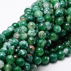 Chapelets de perles rondes à facettes en agate naturelle teintée, verte, 12mm, Trou: 1mm, Environ 32 pcs/chapelet, 14.9 pouce