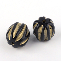 Perline acrilici di placcatura ovale, metallo dorato allacciati, nero, 13x12mm, Foro: 1.5 mm