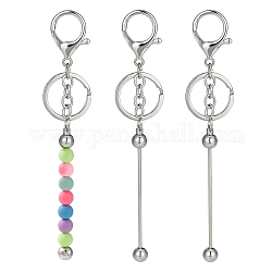 2 Stück perlenbesetzter Messingstab-Schlüsselanhänger für die Schmuckherstellung, DIY-Handwerk, mit Alu-Karabiner, Platin Farbe, 16 cm