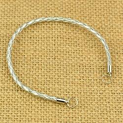 Braided PU Leather Cord Bracelet Making, with Brass Cord Ends and Iron JumpRings, Nice for DIY Jewelry Making, Silver, 173mm