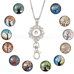 SUNNYCLUE 1 Box 12 Styles Tree of Life Cabochon Snap Button Lanyards for ID Badges Office ID Badge Lanyard Holder Office Lanyards Stainless Steel Chain Snap Glass Buttons Jewellery Pendant, 30 inches