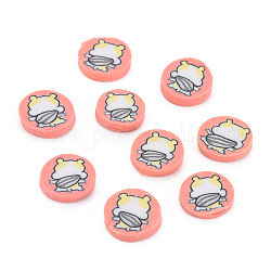 Handmade Polymer Clay Cabochons, Flat Round with Hamster, Salmon, 9~9.5x1.5~2mm, about 5800pcs/1000g