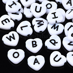 Perles acryliques opaques, cœur, blanc et noir, lettres mixtes aléatoires, 11x11.5x4mm, environ 1483 pcs/500 g