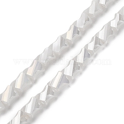 Chapelets de perles en verre électrolytique , demi arc-en-ciel plaqué, rectangle torsadé à facettes, blanc, 10x8x5mm, Trou: 1.2mm, Environ 50 pcs/chapelet, 21.26'' (54 cm)