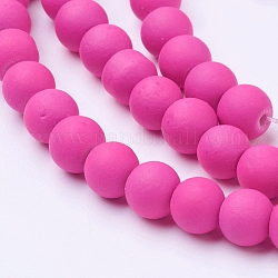 Painted Glass Bead Strands, Rubberized Style, Round, Deep Pink, 6mm, Hole: 1.3~1.6mm, 31.4inch