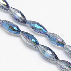 Electroplate Crystal Glass Rice Beads Strands, Faceted, Half Rainbow Color Plated, Light Steel Blue, 19x8mm, Hole: 1mm, about 40pcs/strand, 29.1inch