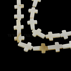 Chapelets de perles de croix de coquillage naturel, 16~17x11~12x2.5mm, Trou: 0.5mm, Environ 23 pcs/chapelet, 14.9 pouce
