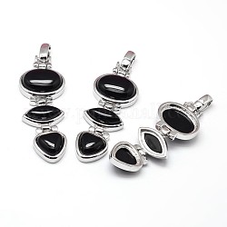 Grandi pendenti in agata nera di ottone placcato platino,  cadmio& piombo libero, 69~70x22x8mm, Foro: 4.5x9 mm