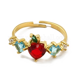 Anello regolabile con zirconi colorati e strass mela, 201 gioiello in acciaio inossidabile per donna, oro, diametro interno: 16mm