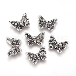 Tibetischer stil legierung perlen, Schmetterling, Antik Silber Farbe, 12x17.5x3 mm, Bohrung: 1 mm