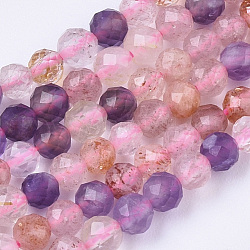 Hebras naturales de perlas de cuarzo mezclado, facetados, redondo, 3mm, agujero: 0.7 mm, aproximamente 115 pcs / cadena, 15.55 pulgada (39.5 cm)