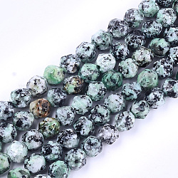 Natürliche Sesam Jaspis / Kiwi Jaspis Perlen Stränge, facettiert, gefärbt, sternförmige runde Perlen, hellgrün, 9~10x9~10x9~10 mm, Bohrung: 1 mm, ca. 37 Stk. / Strang, 14.5 Zoll
