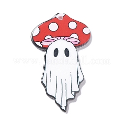 Halloween Printed Acrylic Pendants, Ghost with Mushroom Charm, Red, 45.5x26x2mm, Hole: 1.8mm