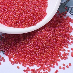 Perles rocailles miyuki rondes, Perles de rocaille japonais, 11/0, (rr140fr) mat transparent rouge orange ab, 2x1.3mm, Trou: 0.8mm, environ 1111 pcs/10 g