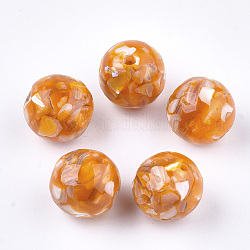 Harz perlen, mit Shell, Runde, dunkelorange, 14x13~14 mm, Bohrung: 2 mm