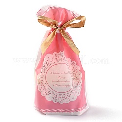 Plastic Baking Bags, Drawstring Bags, for Christmas Wedding Party Birthday Engagement Holiday Favor, Rectangle, Pink, Word, 22.3x15.1cm, about 45~50pcs/bag