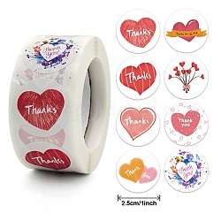 Спасибо тема самоклеющиеся бумажные наклейки, красочные наклейки на рулонах, подарочные наклейки, Сердце Pattern, 2.5x0.1 см, 500шт / рулон