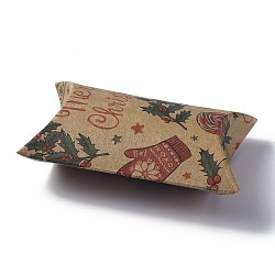 Cajas de almohadas de papel, cajas de regalo de dulces, para favores de la boda baby shower suministros de fiesta de cumpleaños, burlywood, Navidad tema patrón, 3-5/8x2-1/2x1 pulgada (9.1x6.3x2.6 cm)