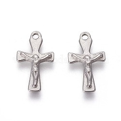 304 Stainless Steel Pendants, For Easter, Crucifix Cross, Stainless Steel Color, 16.5x9.5x1.8~1.9mm, Hole: 1.4mm