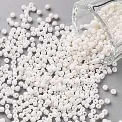 Glass Seed Beads, Opaque Colours Seed, Round, White, Size: about 2mm in diameter, hole:1mm, about 6666pcs/100g
