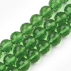 Fili di perline di vetro trasparente, sfaccettato (96 sfaccettatura), tondo, verde primavera, 8mm, Foro: 1 mm, circa 72pcs/filo, 21.8 pollice