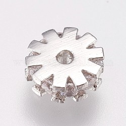 Messing Mikro ebnen Zirkonia Perlen, Gang, Transparent, Platin Farbe, 6.5x2.5 mm, Bohrung: 1 mm