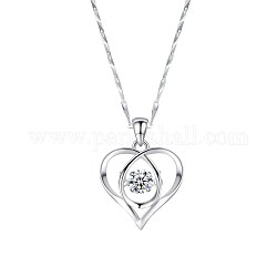 999 Sterling Silver Pendants, with Rhinestone, for Valentine's Day, Heart, Platinum, Crystal, 14x13x4mm, Hole: 2x6.5mm