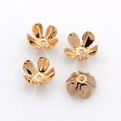 5-Petal Iron Flower Bead Caps, Light Gold, 8x4mm, Hole: 1mm