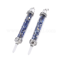 Gros pendentifs en lapis lazuli naturel, fabrication de pendentifs pendule de radiesthésie, avec des perles de cristal de quartz, accessoires en verre et en laiton, colonne, platine, 130x17mm, Trou: 5x7mm