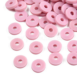 Umweltfreundliche handgemachte Fimo-Perlen, Disc / Flachrund, heishi Perlen, Flamingo, 6x1 mm, Bohrung: 2 mm, ca. 23500 Stk. / 1000 g