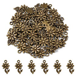 Colgantes de la aleación de estilo tibetano, flor, sin plomo y cadmio, Bronce antiguo, 19x10x2mm, agujero: 2 mm
