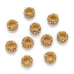 Perles européennes en alliage avec strass, Perles avec un grand trou   , métal couleur or, cristal, 11x6mm, Trou: 5mm