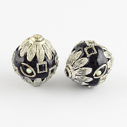 Oval Handmade Grade A Rhinestone Indonesia Beads, with Alloy Antique Silver Metal Color Cores, Black, 21.5x18.5mm, Hole: 2mm