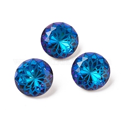 K9 cabochons de strass en verre de pointus dos, dos de couleur aléatoire plaqué, facette, diamant, motif de fleur, bleu bermudes, 14x7mm