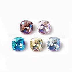 Glass Rhinestone Cabochons, Pointed Back & Back Plated, Square, Mixed Color, 10x10x6mm
